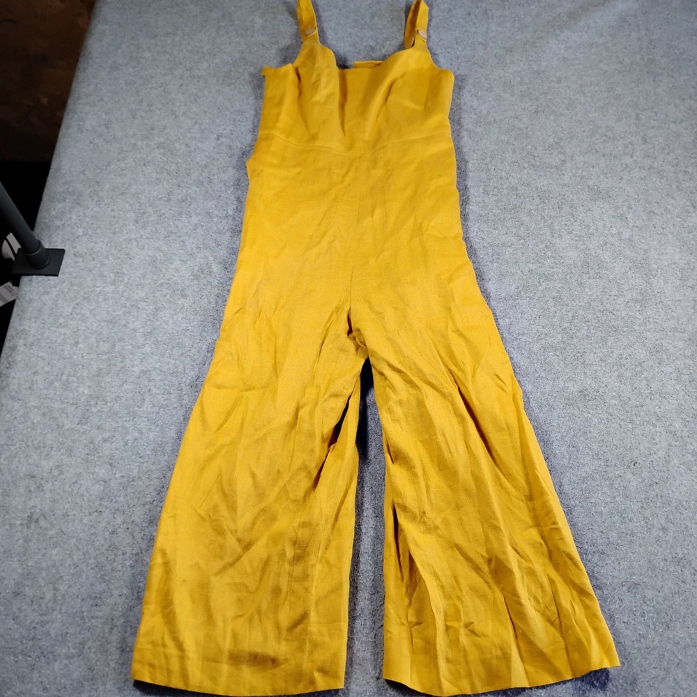 Soludos Womens Mustard Yellow 100% Linen Wide Leg Square Neck Jumpsuit Size S